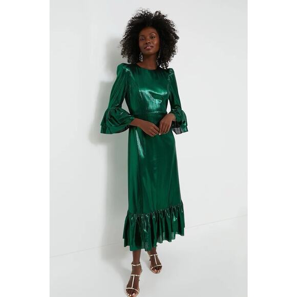 Pomander Place Dresses & Skirts - Pomander Place Tuckernuck Emerald Crinkle Lurex Lillith Dress Size L